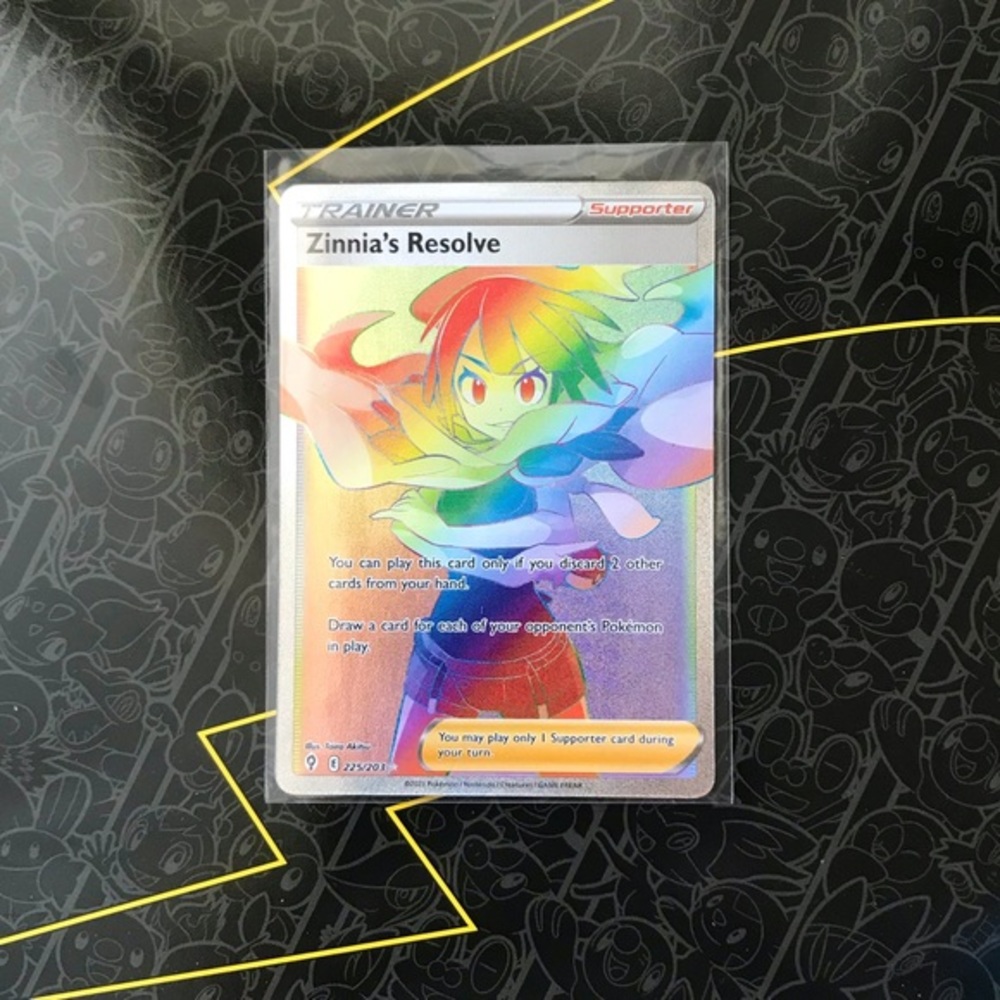 Zinnia's Resolve Trainer Rainbow Secret Rare Authentic Pokemon Card 225/203